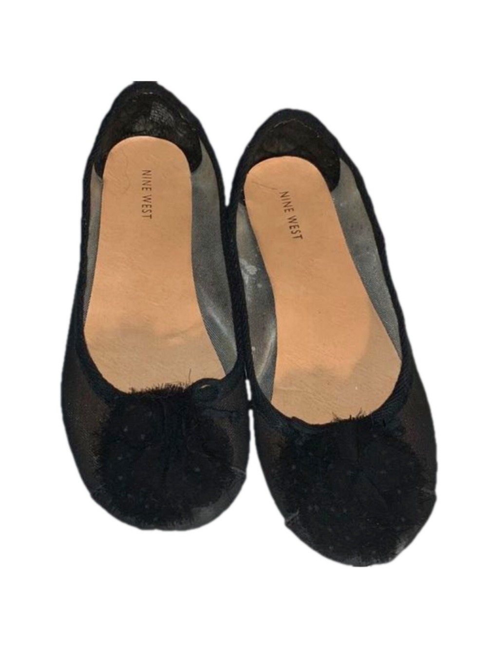 “Nine West” black sheer flat shoes with flower on the toe 9.5m